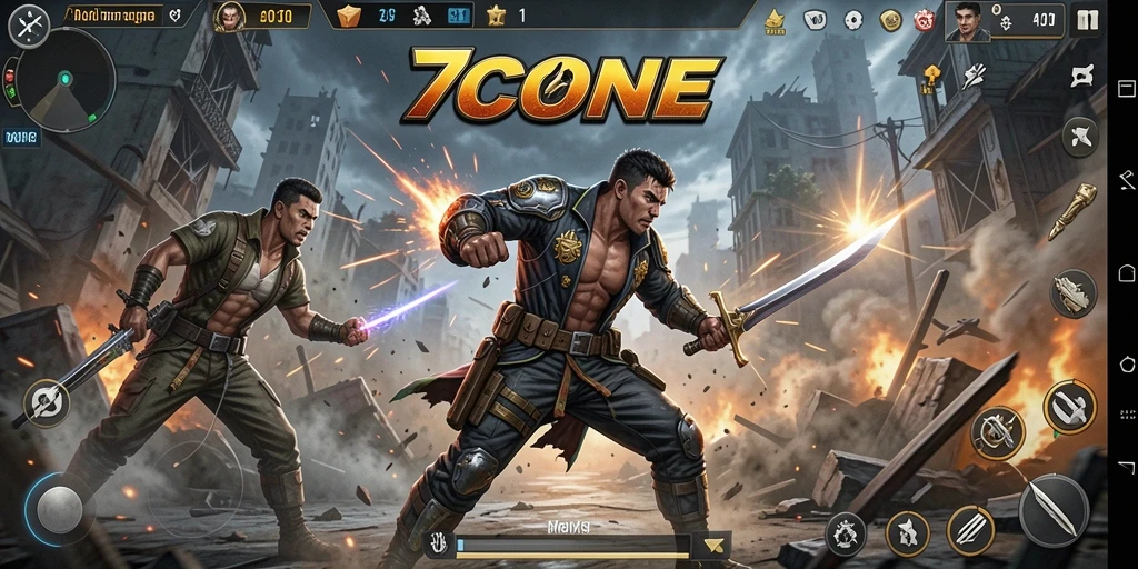 Tangkapan layar dari game 7CONE menunjukkan momen pertempuran yang epik.