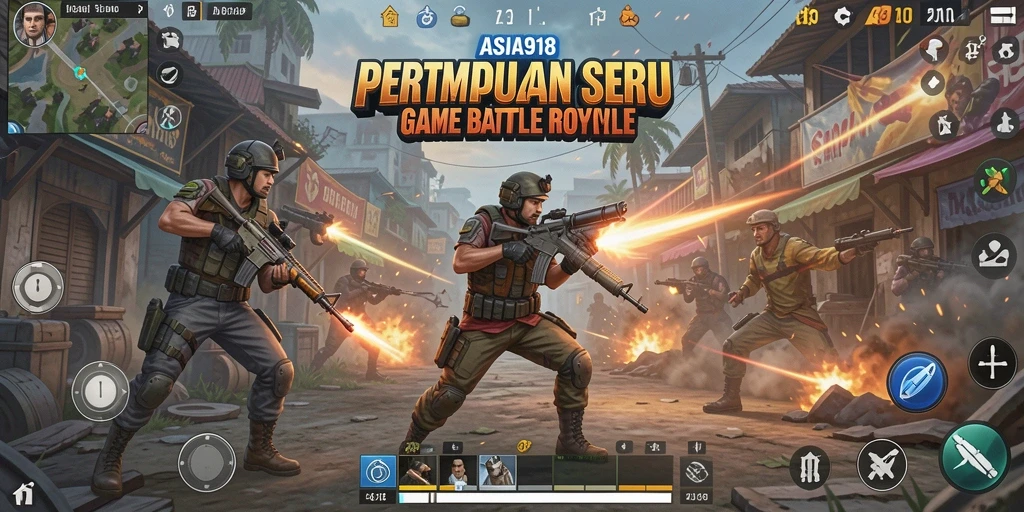 Screenshot utama gameplay menampilkan pertempuran intens dalam ASIA918.