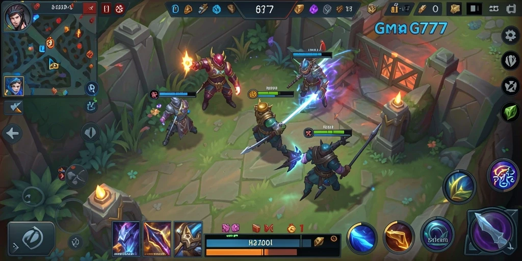 Screenshot gameplay epik dari GM777 dalam pertempuran MOBA.