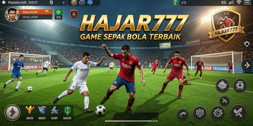 Tangkapan layar utama HAJAR777 menampilkan aksi pertandingan sepak bola yang dinamis.