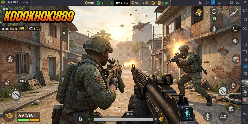 Tampak gameplay seru dalam KODOKHOKI889 dengan pertarungan FPS yang intens.