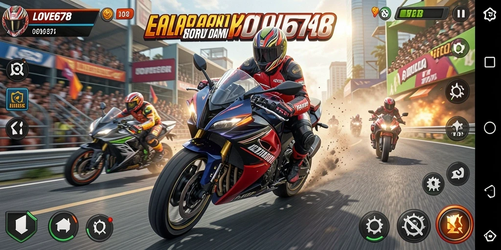 Tampilan gameplay balapan motor yang mendebarkan.