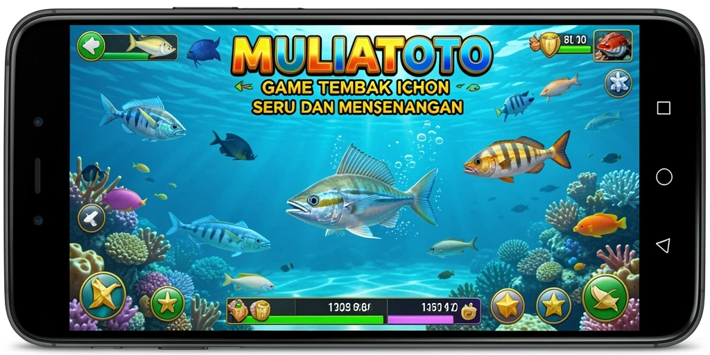 Tampilan gameplay seru dengan aksi Tembak Ikan yang mendebarkan.