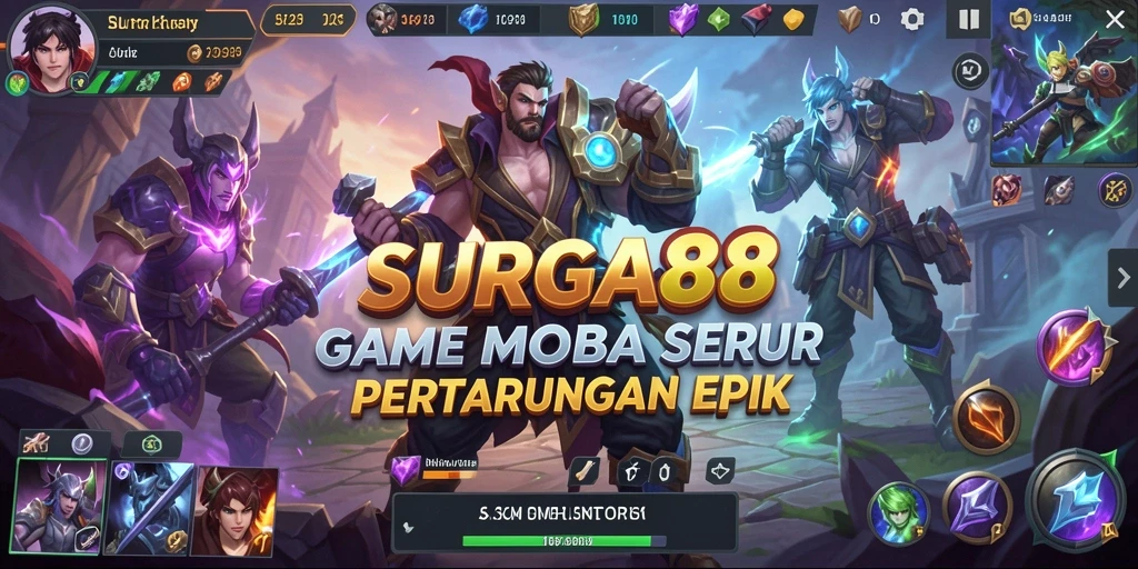 Tangkapan layar utama menunjukkan aksi mendebarkan dalam gameplay MOBA SURGA88.