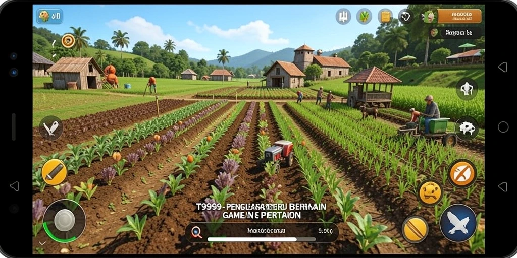 Screenshot utama T9999 menunjukkan aktivitas bertani yang seru dan menyenangkan.